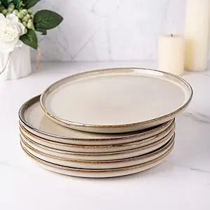 Ceramic Dinnerware Sets for 6, 18 Pieces Stoneware Plates and Bowls Sets, Scratch Resistant Dishes Reactive Glaze-Cappuccino