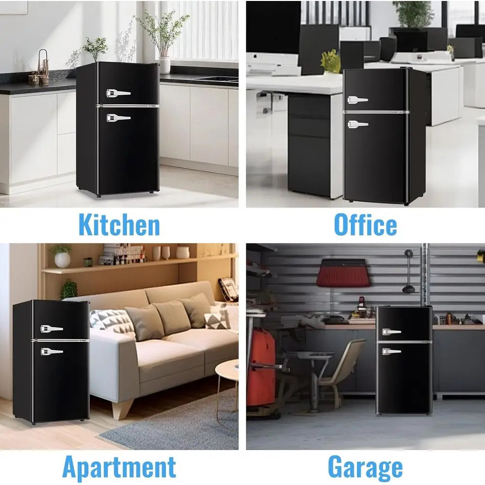Compact 3.5 Cu. Ft. Mini Fridge with Freezer, Adjustable Shelves, Ideal for Dorm, Office, Bedroom - Sleek Black