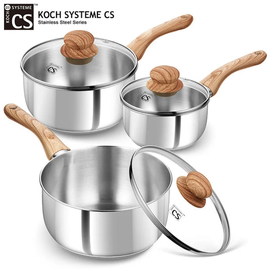 KOCH SYSTEME CS Stainless Steel Saucepan 1QT/2QT/3QT Milk Pot Stewpot with Heat-resistant Bakelite Handle Sauce Pans Induction