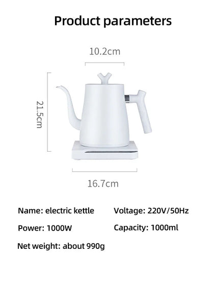 1000W Gooseneck Electric Kettle Hand Brewing Coffee Pot Smart Temperature Control Teapot 1.0L Slender Mouth Pot Boil Water Jug