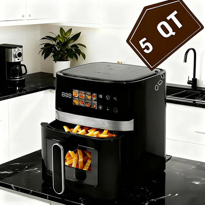 This 5-Quart Air Fryer Is an 8-In-1 Electric Hot Air Oven Equipped with an LED Touchscreen, Ensuring Even Heating of Food with a