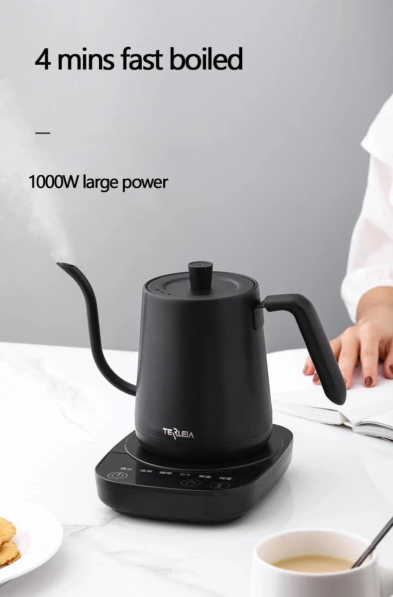 800ml Gooseneck Electric Kettle Hand Brew Coffee Pot Thermo Pot 304 Stainless Steel Teapot Smart Temperature-Control Water Jug