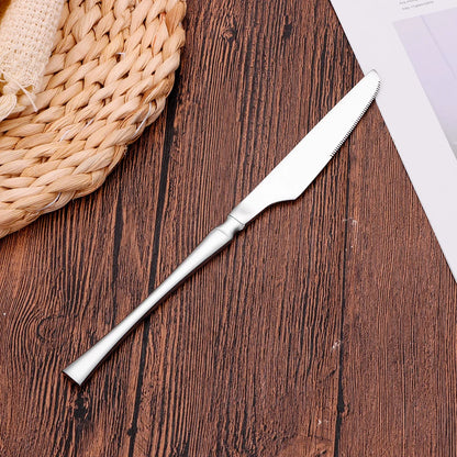 6/24/30Pcs Thin Cutlery Stainless Steel Sliver Tableware Western Dinner Set Solid Color Knife Fork Spoon Mirror Kitchen Utensils