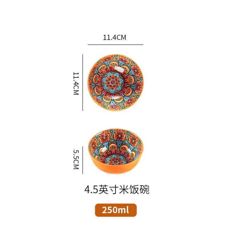 Bohemia Ceramic Rice Bowl Serving Plate Creative Ceramic Cutlery Soup Noodle Bowl Household Handle Bowl Sauce Dish