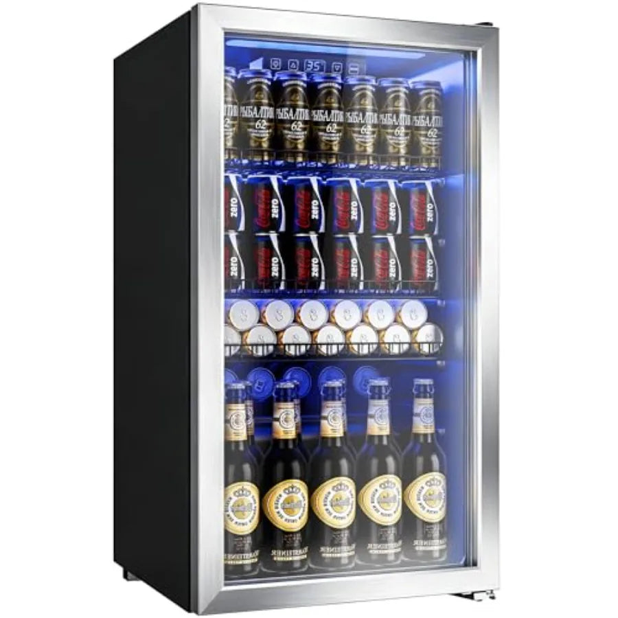 Beverage Refrigerator Cooler for Soda, Wine or Beer - Mini Fridge Freestanding Cooler with Glass Door, Adjustable Shelves Digit
