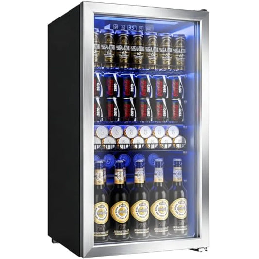 Beverage Refrigerator Cooler for Soda, Wine or Beer - Mini Fridge Freestanding Cooler with Glass Door, Adjustable Shelves Digit