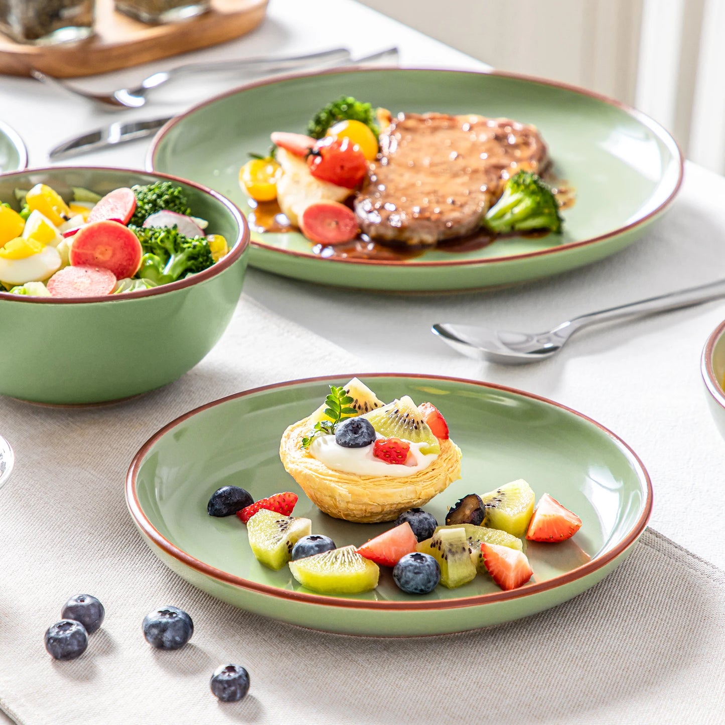 VANCASSO NYMPH 16/32 Piece Ceramic Glaze Tableware Set with Dinner/Dessert/Soup Plate/Bowl  For 4/8 Person 4 Color Optional