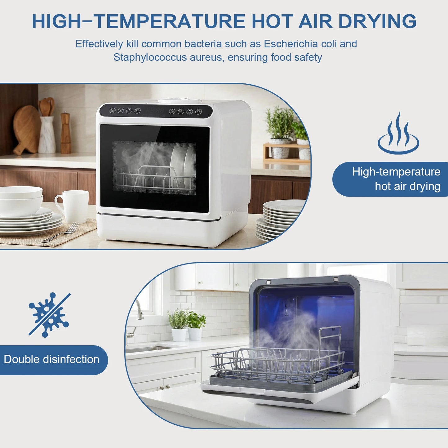 Countertop Dishwasher No Hookup Needed Automatic Dishwasher 360° Dual Spray High-Temp& Air-Dry Function for Apartments
