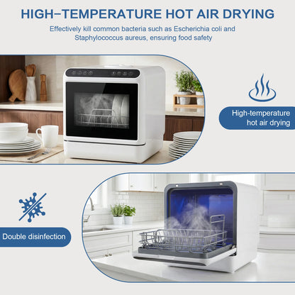 Countertop Dishwasher No Hookup Needed Automatic Dishwasher 360° Dual Spray High-Temp& Air-Dry Function for Apartments