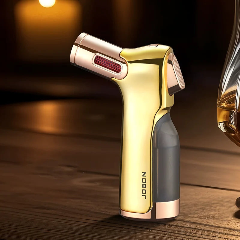 JOBON Visible Gas Four Torch Lighter Windproof Spray Gun Cigar Lighter for Kitchen Cooking Jewelry Welding Safety Lock