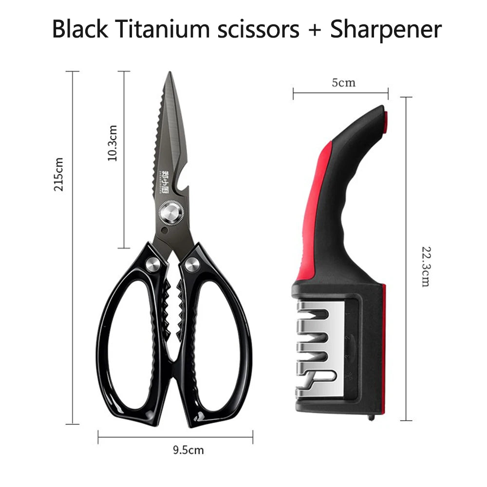 Black Titanium Kitchen scissors Stainless Steel Kitchen Tools with Sharp Blades for Cutting Chicken, Duck and Goose Bones,BBQ