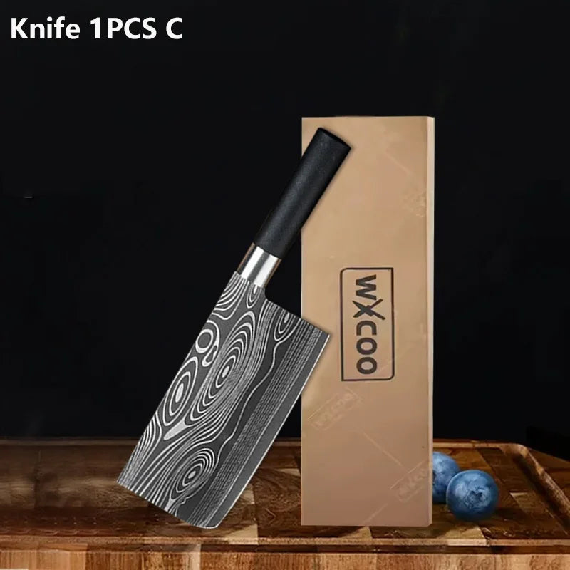 WXCOO Stainless Steel Durable Chef Knife Set Meat Cleaver Fruit Slicing Handmade Forged Kitchen Knife Butcher Knife Scissor