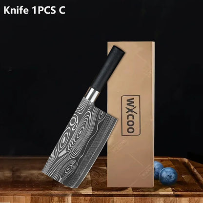 WXCOO Stainless Steel Durable Chef Knife Set Meat Cleaver Fruit Slicing Handmade Forged Kitchen Knife Butcher Knife Scissor