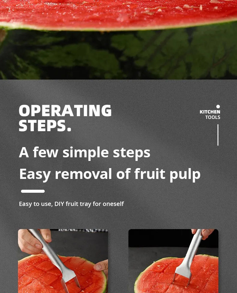 1pc Multi-purpose Portable 2In1 Watermelon Fork Slicer Watermelon Slicer Cutter Knife Stainless Steel Kitchen Fruit Cutting Fork