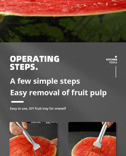 1pc Multi-purpose Portable 2In1 Watermelon Fork Slicer Watermelon Slicer Cutter Knife Stainless Steel Kitchen Fruit Cutting Fork