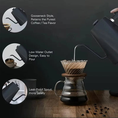 Electric Gooseneck Kettle Quick Heating Stainless Steel Pour-Over 1L 1200W Coffee Tea Pot for Hotel Household Coffee Product
