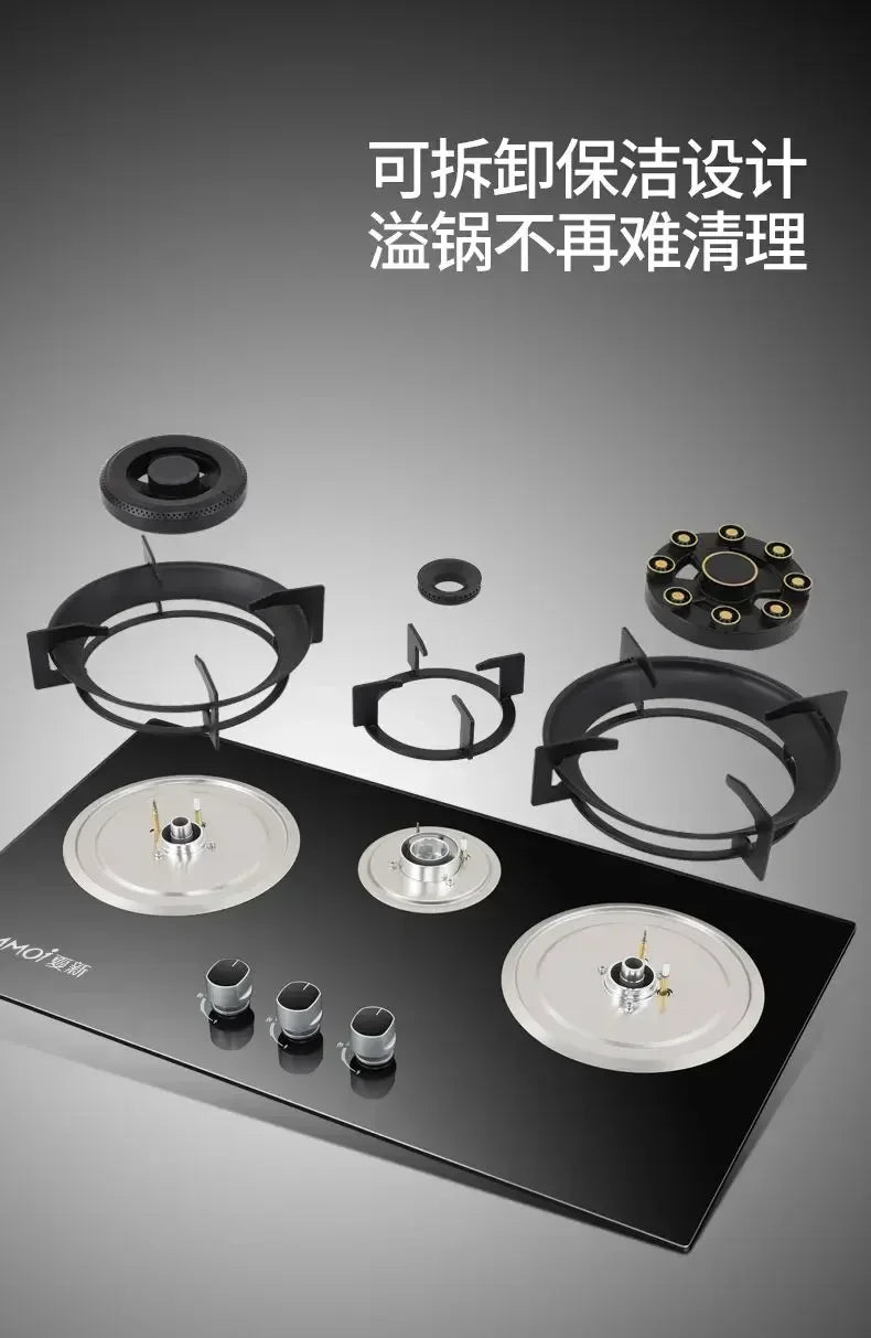 【hot item】Household Gas Stove Tabletop Embedded Dual-purpose Flip Cover Three-burner Stove With Flameout Protection