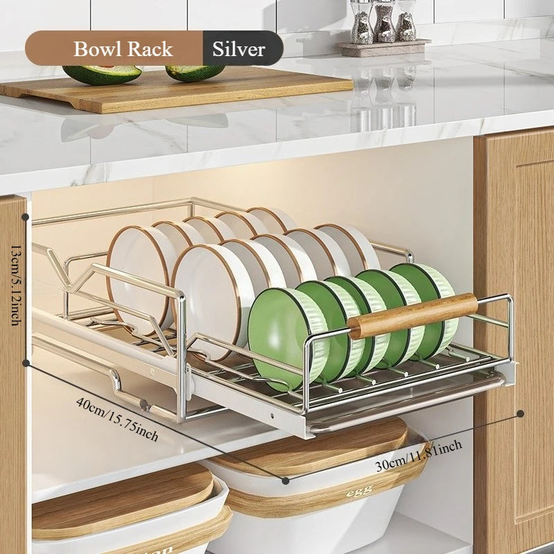 Pull-Out Under Kitchen Sink Organizer Dish Plate Drying Rack, Cabinet Layered Shelf, Pull-Out Basket for Spice Tableware Storage