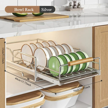 Pull-Out Under Kitchen Sink Organizer Dish Plate Drying Rack, Cabinet Layered Shelf, Pull-Out Basket for Spice Tableware Storage