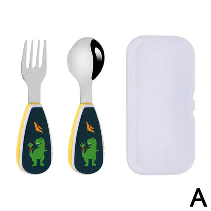 2Pcs Toddler Utensils Cute Toddler Feeding Spoon And Fork Set 304 Steel Cartoon Spoon And Fork Set