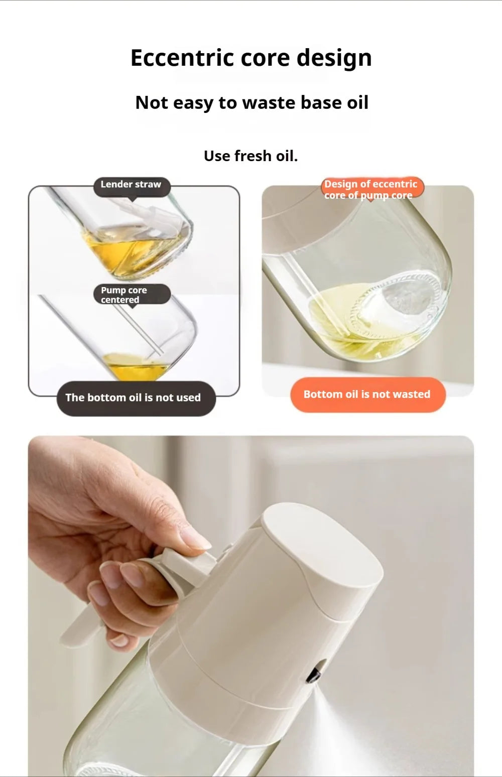 2in1 Oil Spray Bottle 500ml High Borosilicate Glass Cooking Oil Dispensers Olive Oil Sprayer Mister for Air Fryer Salad Baking