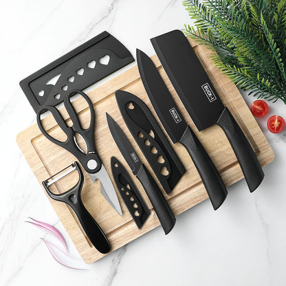 3-5PCS black stainless steel kitchen knife set, including a full set for kitchen, dormitory, household use, chef's knife, fr