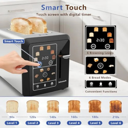 Touch Screen Toaster 2 Slice Smart Digital Toasters 6 Browning Levels and 6 Bread Types Bagel Memory Function Timer Stainless S