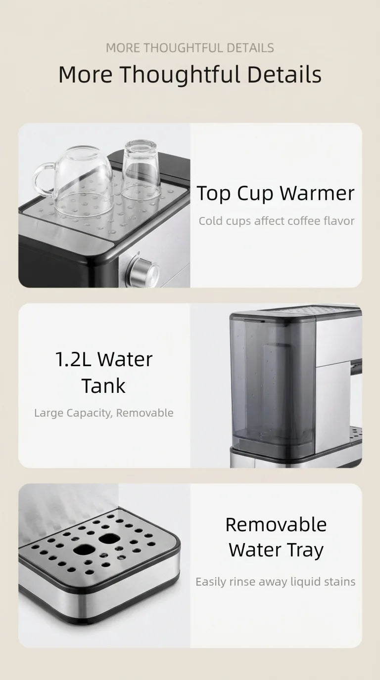 20Bar Semi-Automatic Espresso Machine with Steam Milk Frother - Compact for Home Use, Smart Temperature Control, Home Coffee Mak