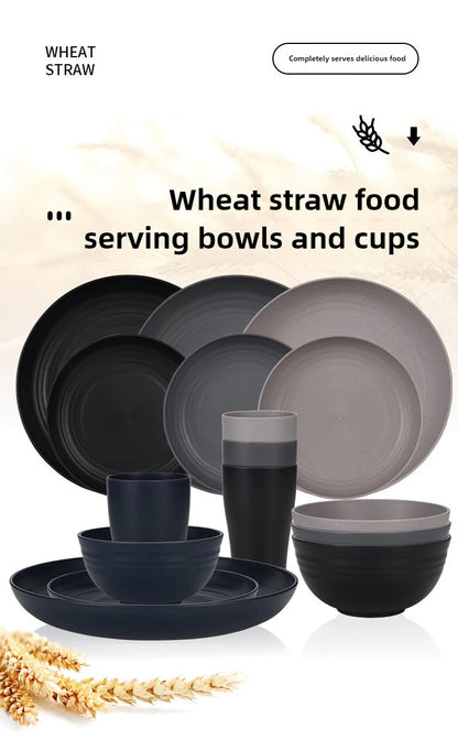 Natural Wheat Straw Tableware Set Dinnerware Sets Biodegradable Unbreakable Plates, Bowls, Cups Lightweight for Kitchen Camping