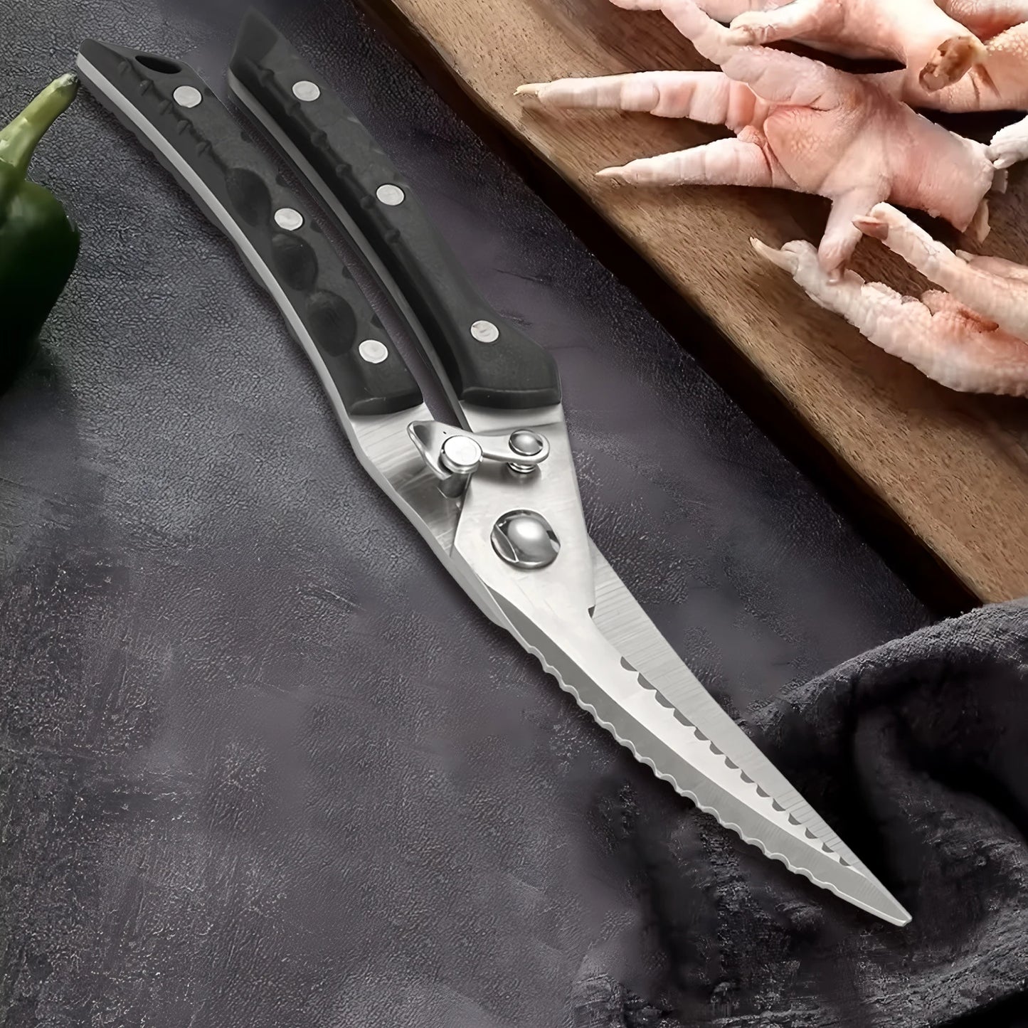 1PC，Stainless steel kitchen Scissors Barbecue Scissors Meat Fish Vegetable Cooking Kitchen Scissors Food Scissors Cooking Tools