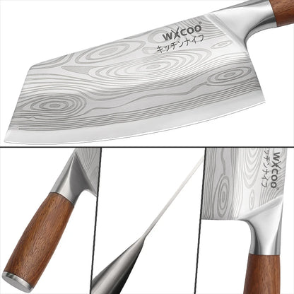WXCOO Stainless Steel Japanese Knife 7Inch Kitchen Knife Ergonomic Wood Handle Santoku Knives for Cooking Kitchen Accessories