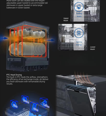 High-efficiency Multi-functional Button Fully Automatic Kitchen Dishwasher with Large Capacity Drying Function