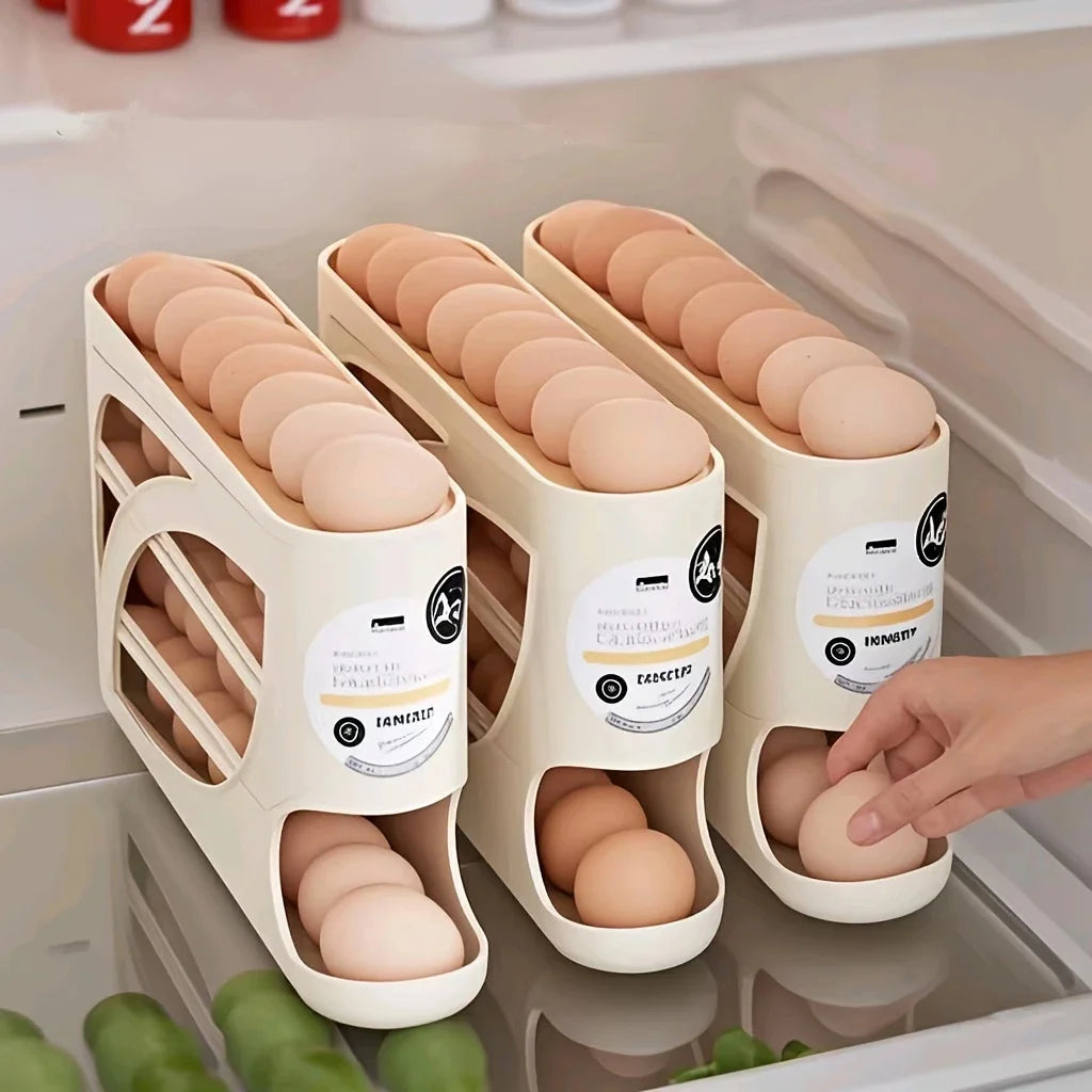 3 Tier Egg Storage Box Rolling Design Large Capacity Anti-Drop Antibacterial Organizer Rack Refrigerator Holder