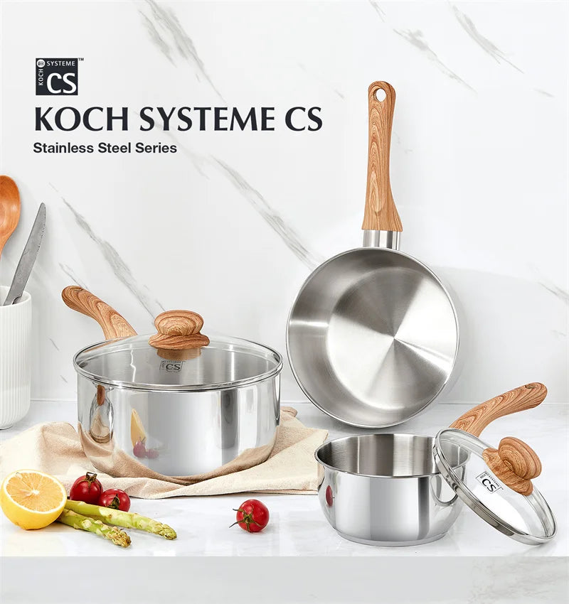 KOCH SYSTEME CS Stainless Steel Saucepan 1QT/2QT/3QT Milk Pot Stewpot with Heat-resistant Bakelite Handle Sauce Pans Induction
