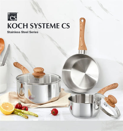 KOCH SYSTEME CS Stainless Steel Saucepan 1QT/2QT/3QT Milk Pot Stewpot with Heat-resistant Bakelite Handle Sauce Pans Induction