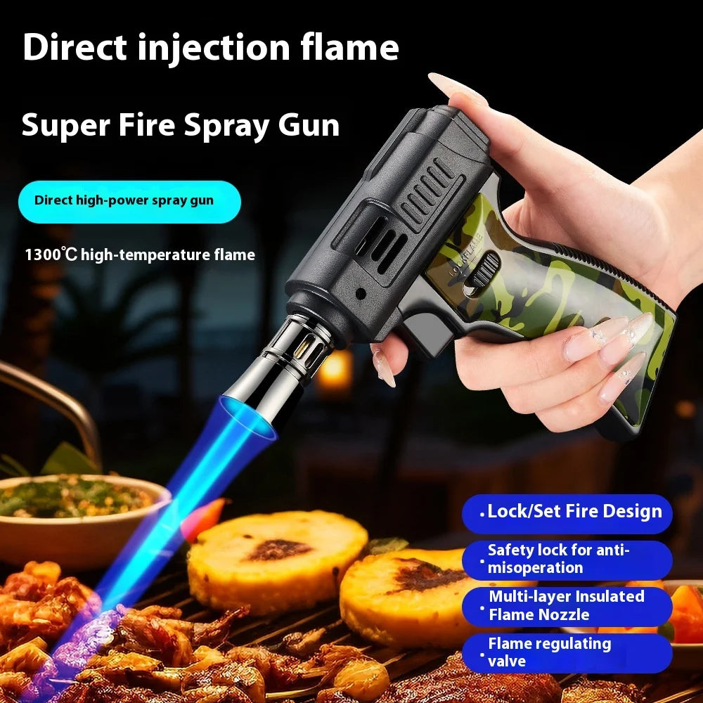 BBQ Barbecue Powerful Metal Gas Lighter Windproof Turbo Jet Blue Flame Kitchen Torch Cigar Smoking Accessories Gun Company