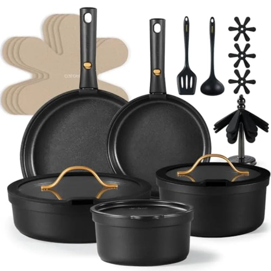 20pcs Pots and Pans Set Non Stick, Nonstick Cookware Set, Dishwasher/Oven/Fridge Safe Pots and Pans, Removable Handle RV Oven S