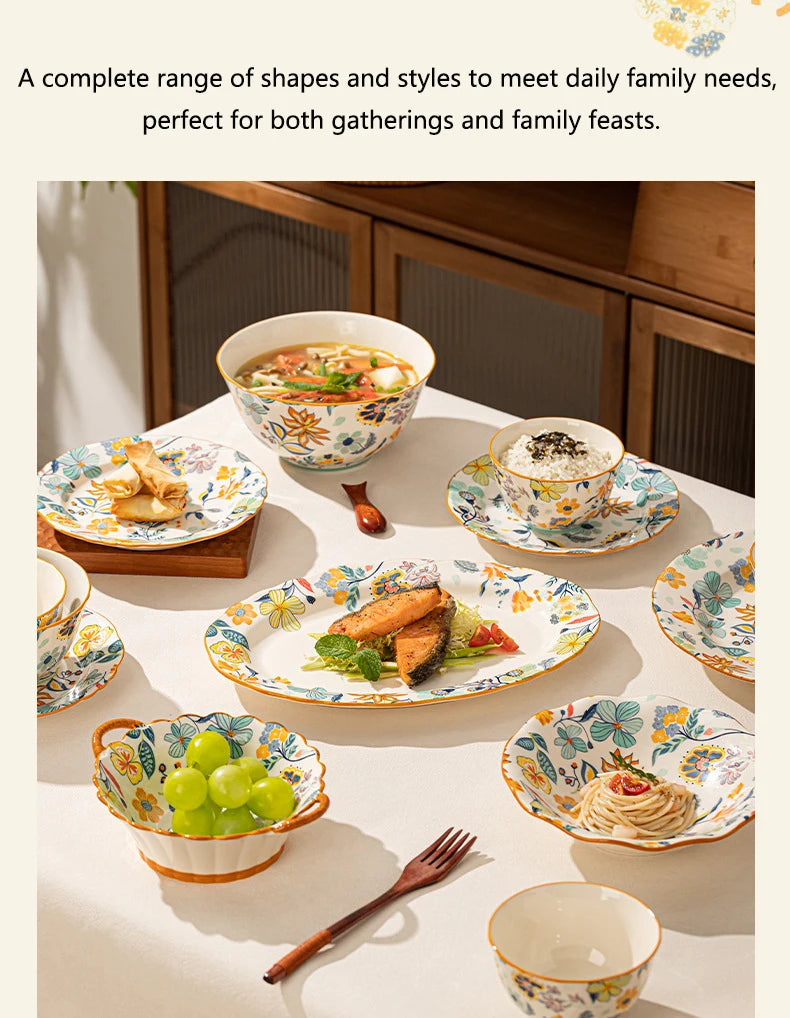 Dishes set modern dinner dish set ceramic luxury serving table set chinese travel kit noble modern classic bowl set