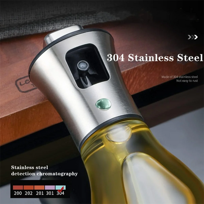Oil Sprayer, Extremely Precise Oil Spray Bottle with funnel,Made of Stainless Steel and Glass, 200ML Oil Sprayer for Cooking