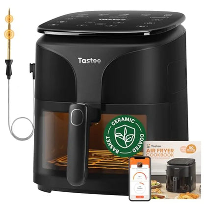 Ceramic Air Fryer for kitchen use, ceramic-coated, black, 8-in-1 versatility with 5.5QT capacity, 450F max temperature, smart p