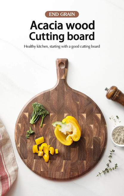 XINZUO Acacia End Grain Cutting Board 42.5x32cm Seamless, Ergonomic Handle Acacia Wood Surface for Heavy-Duty Meat & Vegetable
