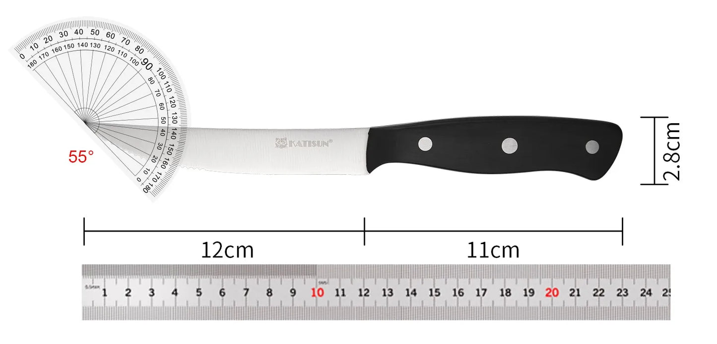 8 Pieces 5 Inch Steak Knives Set, Pointed Tip Serrated Steak Knives With POM Triple Rivets Handle, Dishwasher Safe