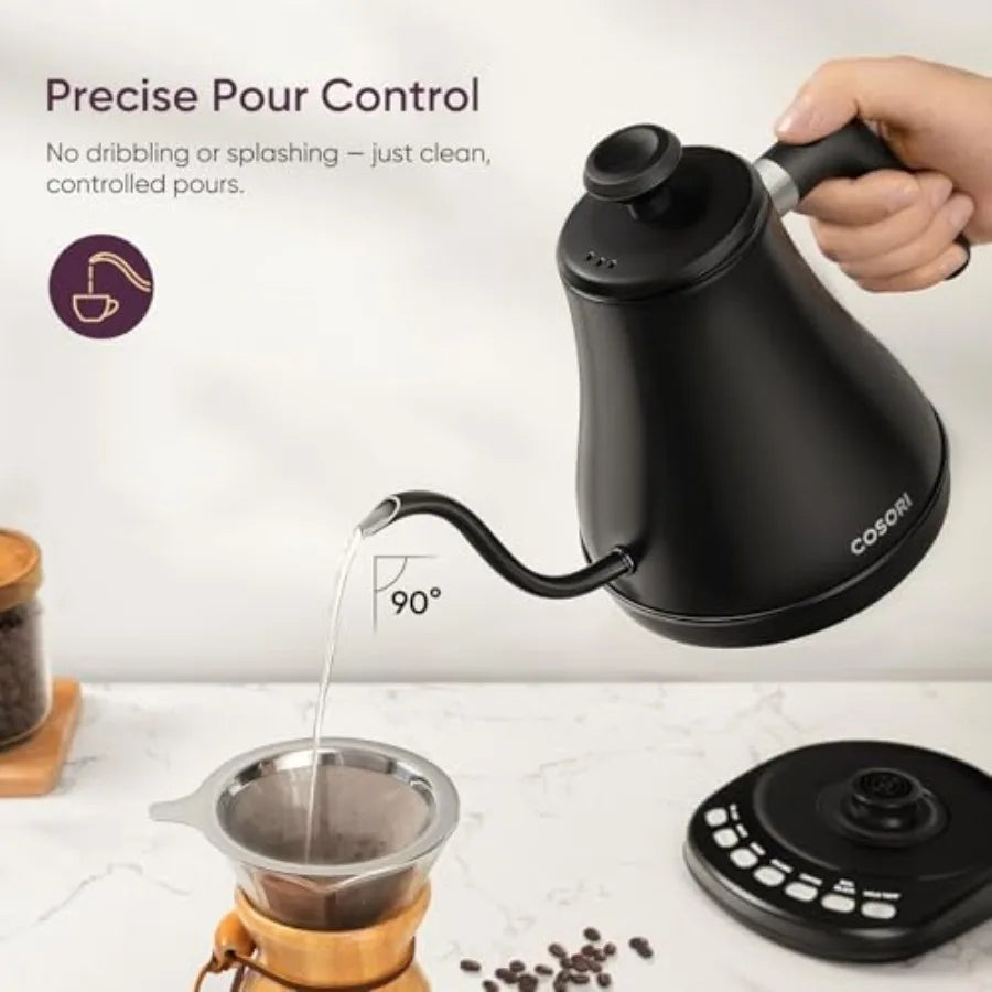 Electric Gooseneck Kettle with 5 Temperature Control Presets, Pour Over Kettle for Coffee and Tea, Hot Water Boiler, 100% Stain