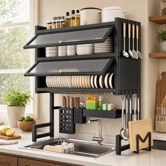 Over The Sink Dish Drying Rack,3 Tier Adjustable Length Full Stainless Steel Large Storage Kitchen Dish Rack,For Kitchen Counter Expandable Multifunctional Organizers