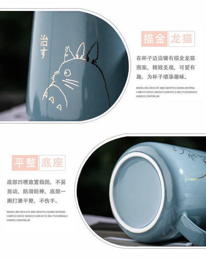 400ml New Product European Style Light Luxury Gold-painted Ceramic Coffee Mug with Lid Spoon Water Cup Cartoon Mug