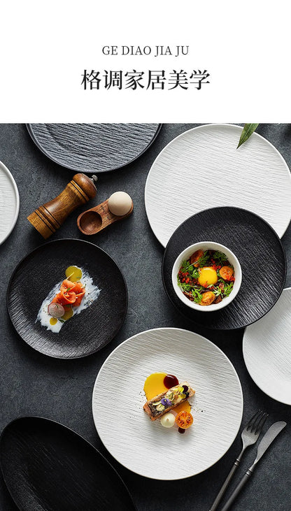 Black and white ceramic tableware, plates, plates, household eating bowls, soup bowls, high-end luxury Japanese tableware sets.