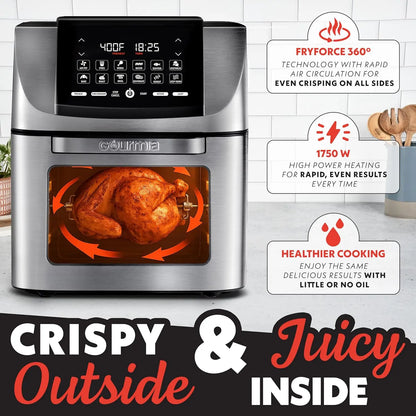 14 Qt Air Fryer Oven with Rotisserie, 12 Presets, Digital Display, Stainless Steel