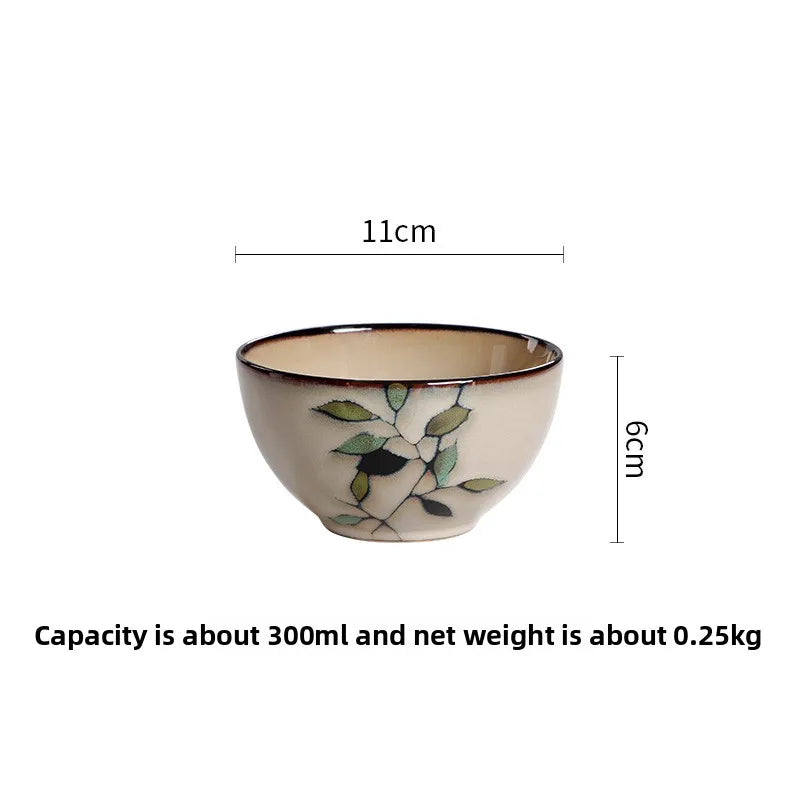 Bamboo Leaf Ceramic Tableware Set Japanese Rice Bowl Large Soup Noodle Bowl Retro Underglaze Hand Painted