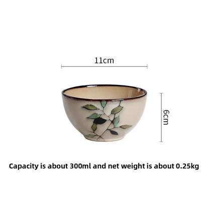 Bamboo Leaf Ceramic Tableware Set Japanese Rice Bowl Large Soup Noodle Bowl Retro Underglaze Hand Painted