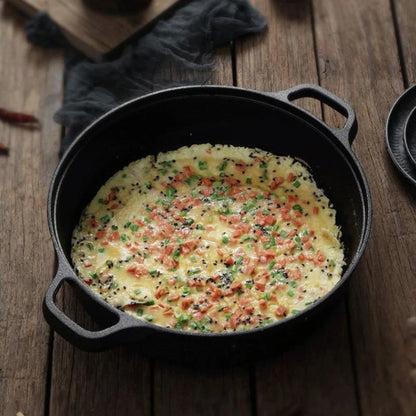 Kitchen Cookware Non-Stick Cast Iron Skillet Flat Bottomed Double Handle Frying Pan Thickened Non-coated Wok Outdoor